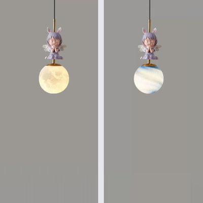 Contemporary Nordic Kids Resin Glass Round Angel 1-Light Pendant Light For Bedside