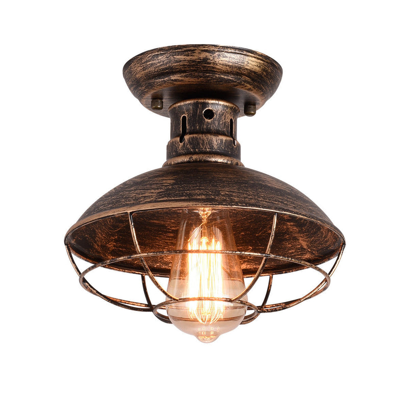 Contemporary Industrial Iron Net Pot Cover Shape 1-Light Semi-Flush Mount Ceiling Light For Living Room