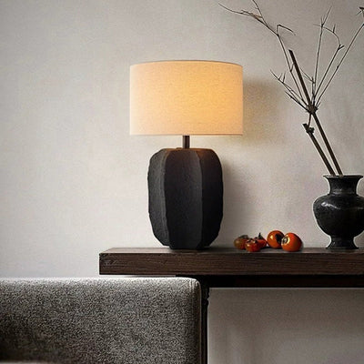 Modern Minimalist Round Cylinder Ceramic Base Fabric 1-Light Table Lamp For Living Room