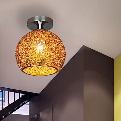 Contemporary Scandinavian Iron Aluminum Weaving Ball 1-Light Semi-Flush Mount Ceiling Light For Hallway