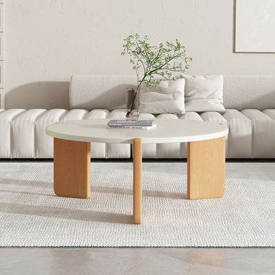 Contemporary Simplicity Round Rock Beam Three-Legs Wood Base Coffee Table For Living Room