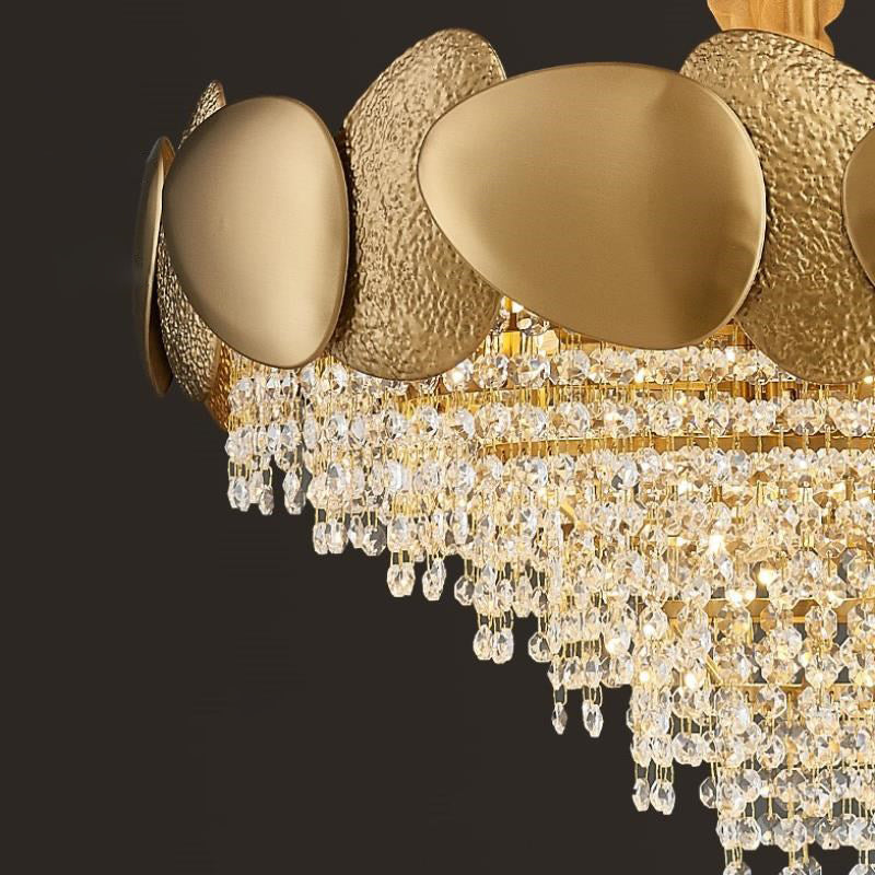 Modern Luxury Stainless Steel Titanium Frame Crystal Beaded 11/15-Light Chandelier For Living Room