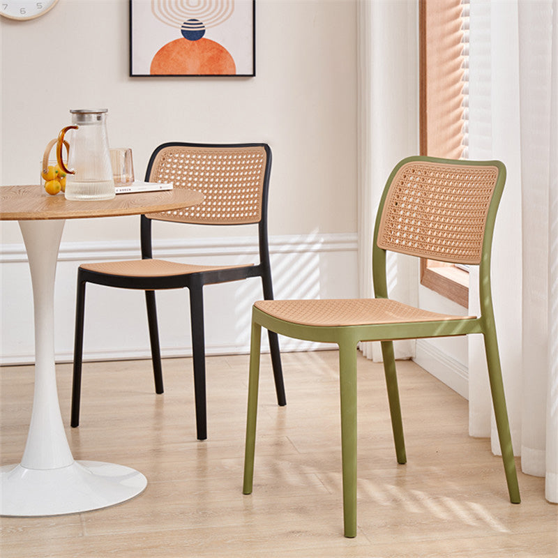 Contemporary Simplicity Square Rattan-like Plastic Stackable Dining Chair Armrest Backrest For Dining Room