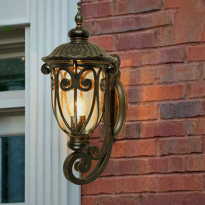 Traditional European Waterproof Lace Goblet Aluminum Glass 1-Light Outdoor Wall Sconce Lamp For Garden