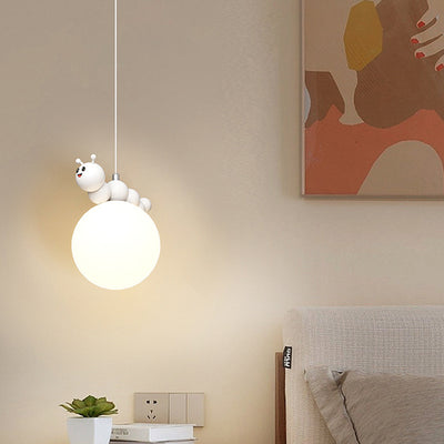 Contemporary Creative Cartoon Resin Caterpillar Flower Bud Shade LED Pendant Light For Bedroom