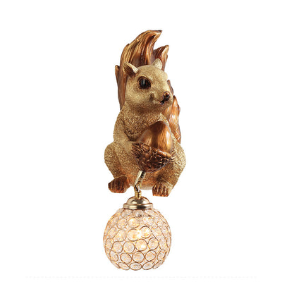 Traditional European Kids Squirrel Ball Crystal Resin 1-Light Wall Sconce Lamp For Bedside