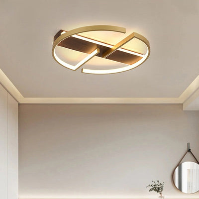 Modern Simplicity Iron Aluminum Wood Round Geometric LED Flush Mount Ceiling Light For Living Room