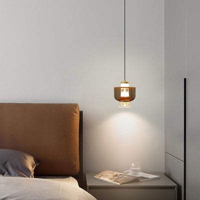 Modern Minimalist Liftable Cylinder Lantern Aluminum Acrylic LED Pendant Light For Bedroom