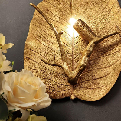 Contemporary Retro Leaf Full Copper 1-Light Wall Sconce Lamp For Living Room