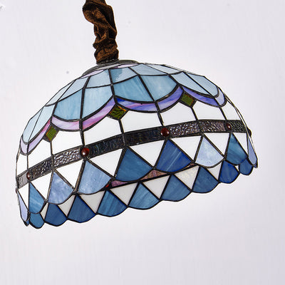 Traditional Tiffany Half Globe Iron Stained Glass 1-Light Pendant Light For Bedroom