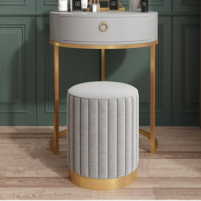 Modern Minimalist Round Velvet Top Metal Base Vanity Stool For Bedroom