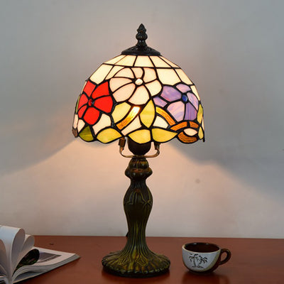 Traditional Tiffany Flower Aluminum Stained Glass 1-Light Table Lamp For Bedroom