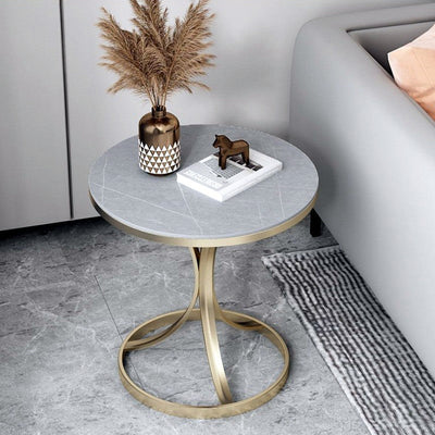 Modern Luxury Round Rock Slab Carbon Steel Coffee Table For Living Room