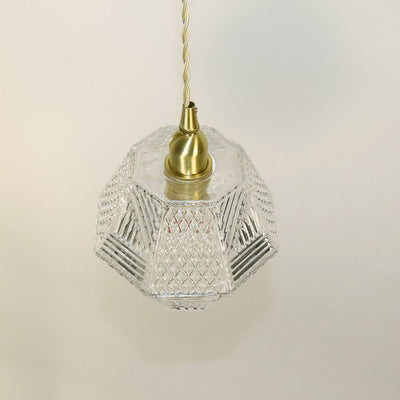 Modern Minimalist Octagonal Brass Glass 1-Light Pendant Light For Bedroom