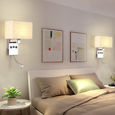 Modern Minimalist Fabric Square Spotlight 2-Light Wall Sconce Lamp For Bedroom