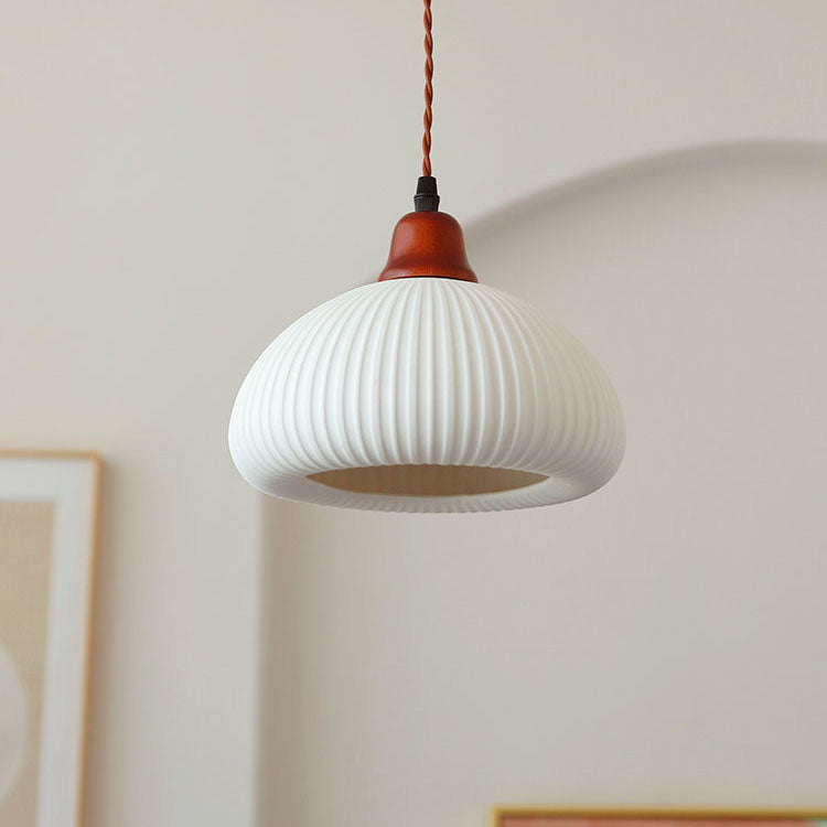 Contemporary Retro Pleated Ceramic Lantern Shade 1-Light Pendant Light For Living Room