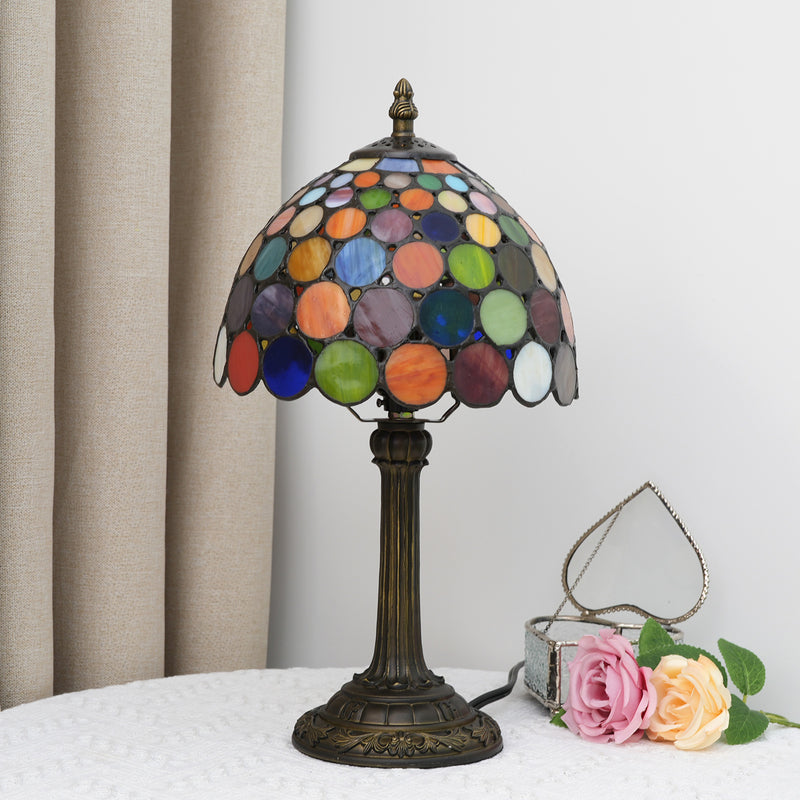 Traditional Tiffany Resin Glass Dome Round 1-Light Table Lamp For Bedside