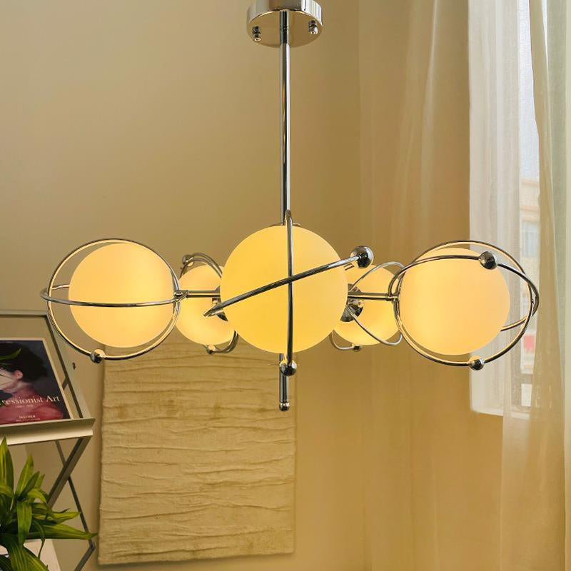 Modern Minimalist Orb Branch Border Glass Iron 5-Light Chandelier For Bedroom