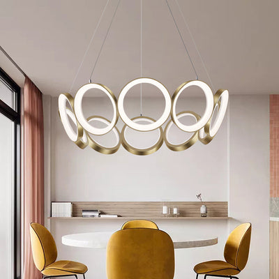 Contemporary Nordic Circle Round Iron Acrylic LED Chandelier For Living Room