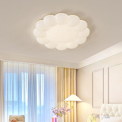 Contemporary Nordic Cream PE Flower LED Flush Mount Ceiling Light For Bedroom