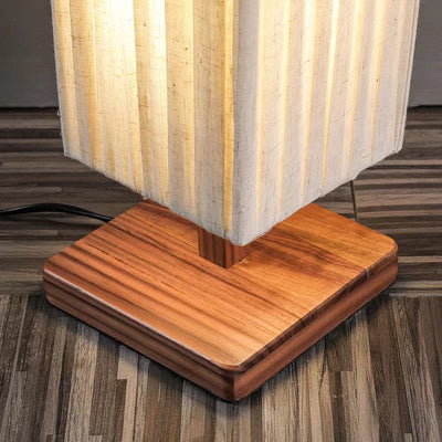 Traditional Japanese Column Rectangular Walnut Fabric LED Standing Floor Lamp For Living Room