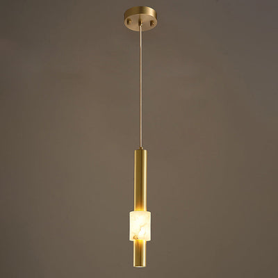 Contemporary Luxury Copper Long Strip Marble Shade LED Pendant Light For Living Room