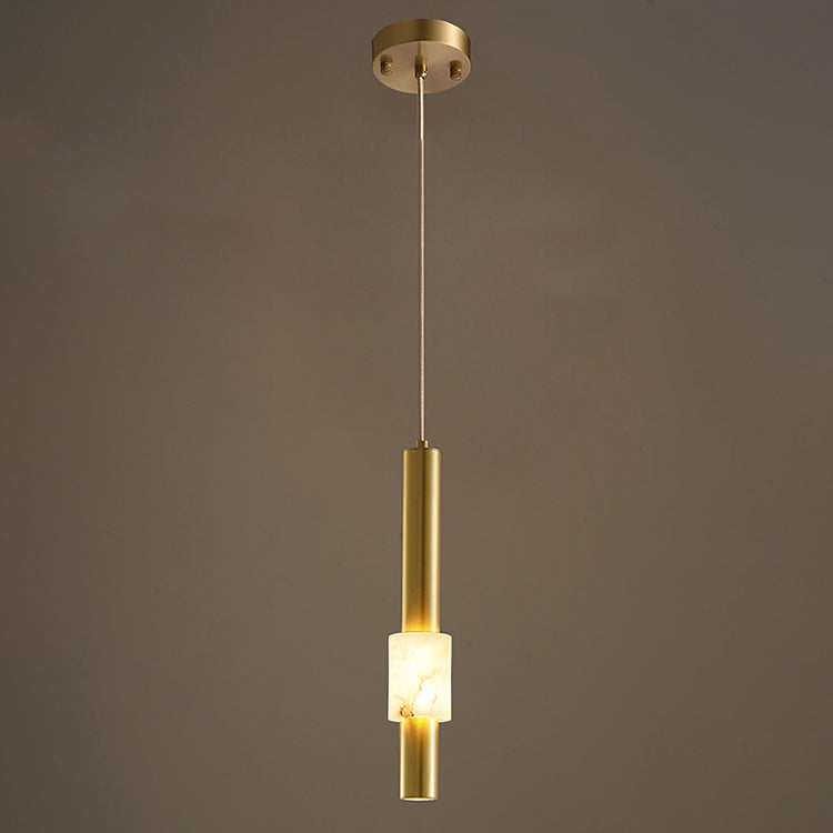 Contemporary Luxury Copper Long Strip Marble Shade LED Pendant Light For Living Room