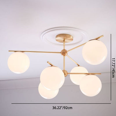 Contemporary Nordic Ball Branch Iron Copper Glass 3/6 Light Semi-Flush Mount Ceiling Light For Living Room