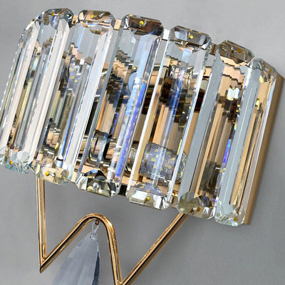 Modern Dazzling Prismatic Crystal Shade Electroplated Iron 2-Light Wall Sconce Lamp