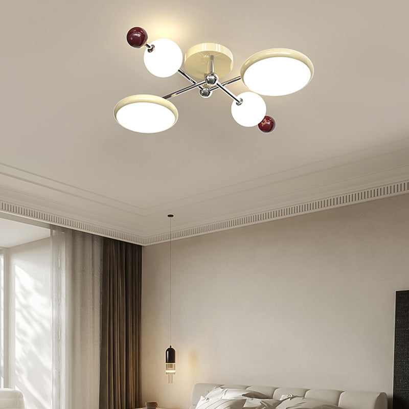 Contemporary Scandinavian Macaron Iron Circle PE LED Semi-Flush Mount Ceiling Light For Living Room