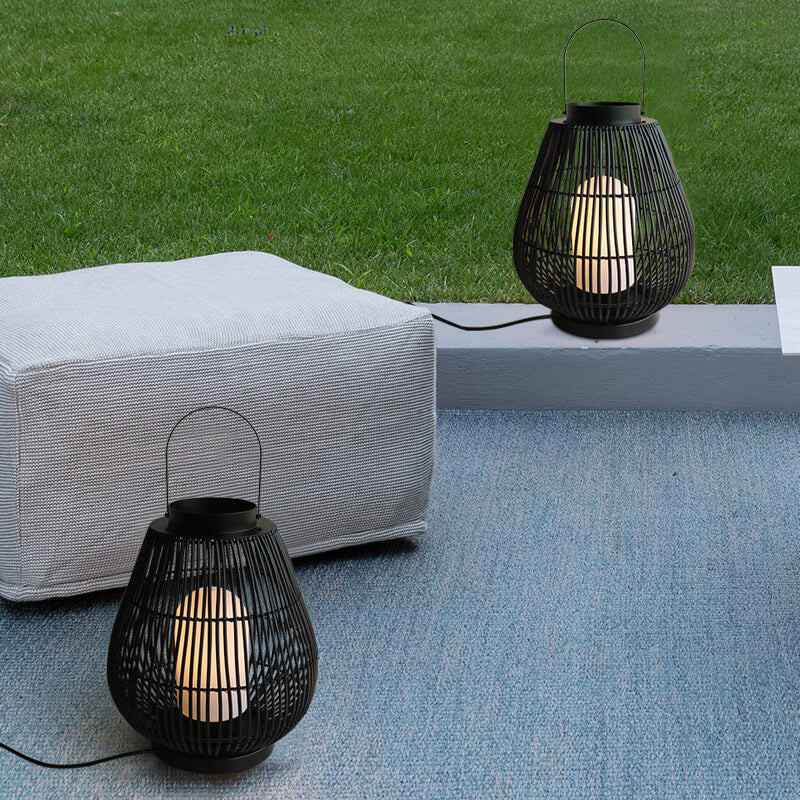 Modern Outdoor Rattan Woven Cage Shaped 1-Light Outdoor Landscape Light