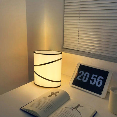 Contemporary Nordic Cylinder Fabric Stainless Steel 3-Light Table Lamp For Bedside