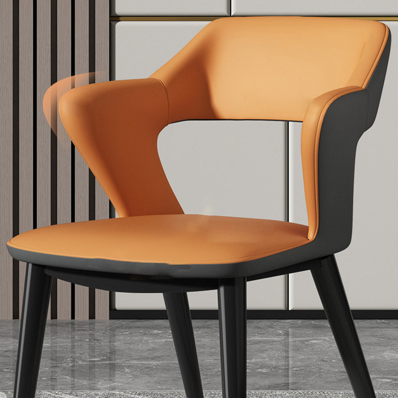 Contemporary Scandinavian Leather Fabric Carbon Steel Sponge Square Wing Dining Chair Backrest Armrest For Dining Room