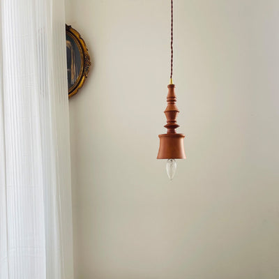 Traditional Japanese Cone Copper Solid Wood 1-Light Pendant Light For Bedroom