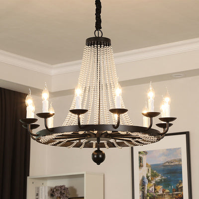 Contemporary Luxury Iron Round Frame Candelabra Crystal Bead 6/8/10/12-Light Chandelier For Living Room