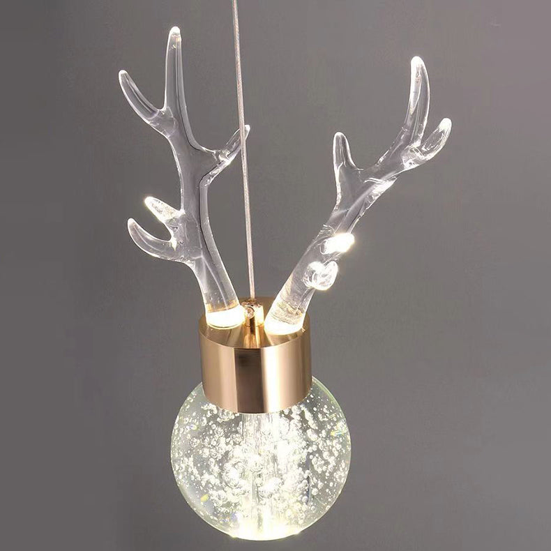 Contemporary Creative Acrylic Antler Bubble Crystal Ball LED Pendant Light For Living Room