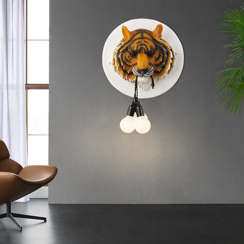 Italian Creative Tiger Totem Resin PVC Shade 1-Light Wall Sconce Lamp