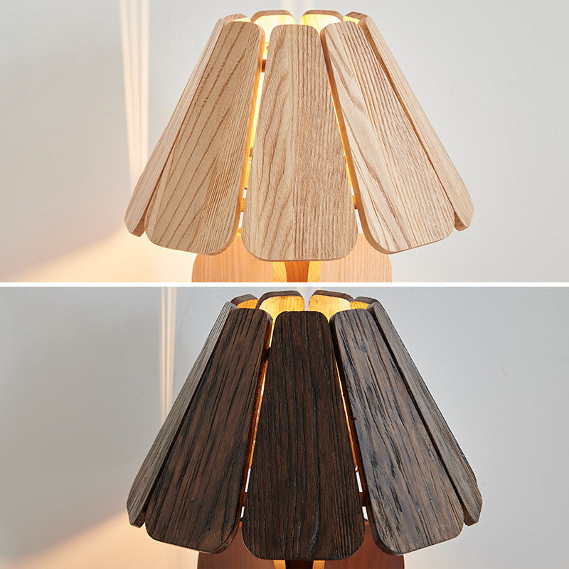 Contemporary Retro Rectangular Cone Brass Solid Wood 1-Light Table Lamp For Living Room