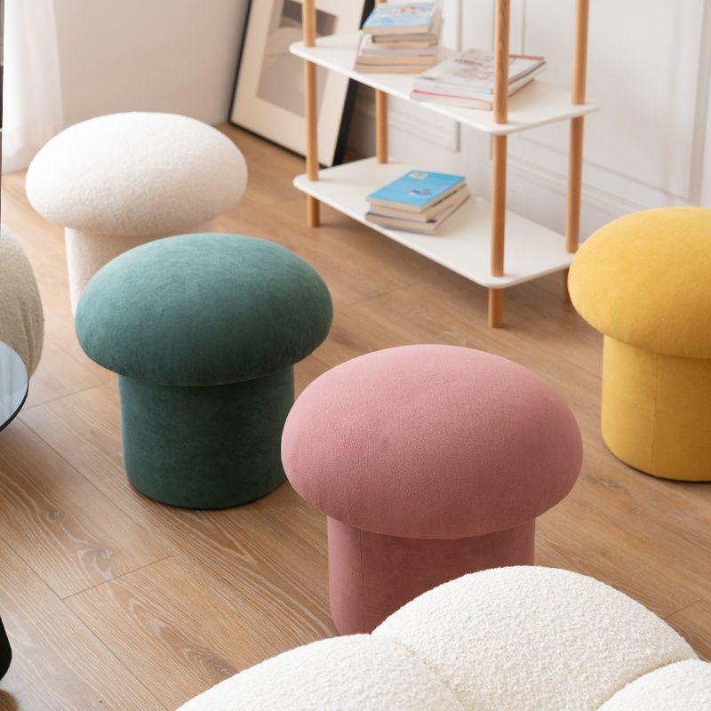 Contemporary Scandinavian Lambswool Cotton Hemp Sponge Wood Round Mushroom Vanity Stool Backless For Bedroom