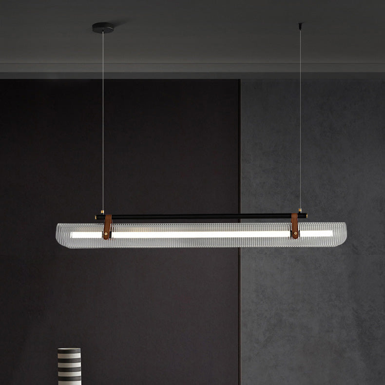 Modern Minimalist Leather Acrylic Linear LED Island Light Pendant Light For Living Room