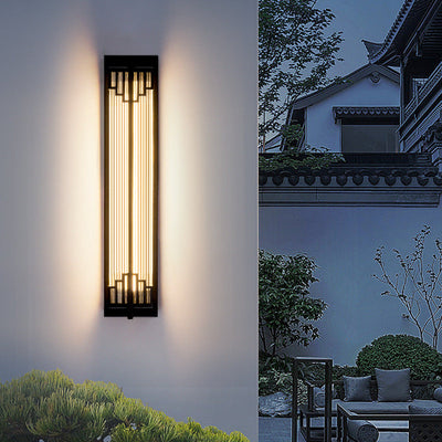 Traditional Chinese Waterproof Rectangular Stainless Steel Glass LED Wall Sconce Lamp For Outdoor Patio