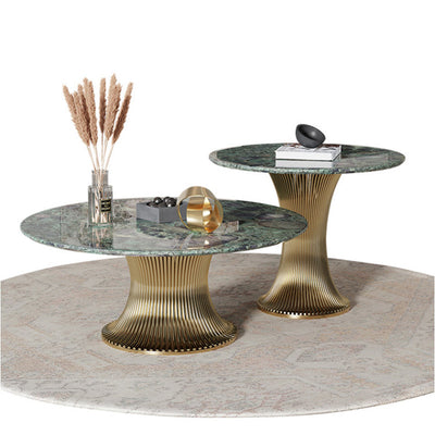 Contemporary Luxury Round Column Marble Stainless Steel Coffee Table Set For Living Room