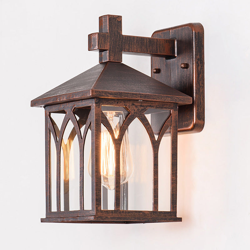 Traditional European Waterproof Aluminum Glass Cubic 1-Light Wall Sconce Lamp For Garden