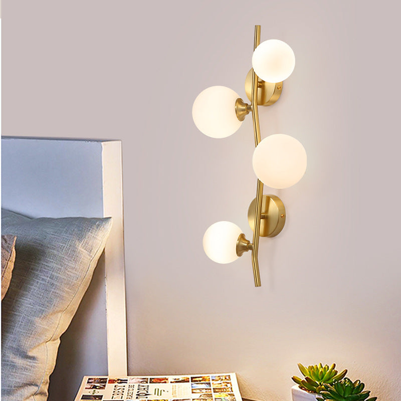 Modern Minimalist Gold Spherical Copper Glass Shade 4-Light Wall Sconce Lamp For Bedroom