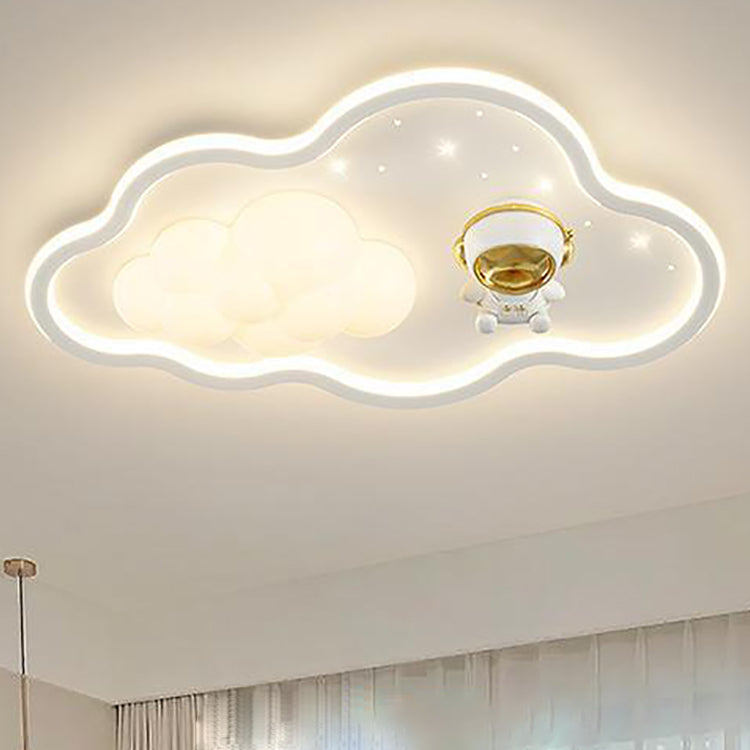 Modern Art Deco Kids Iron PE Cloud Rainbow Semicircular Astronaut LED Flush Mount Ceiling Light For Bedroom