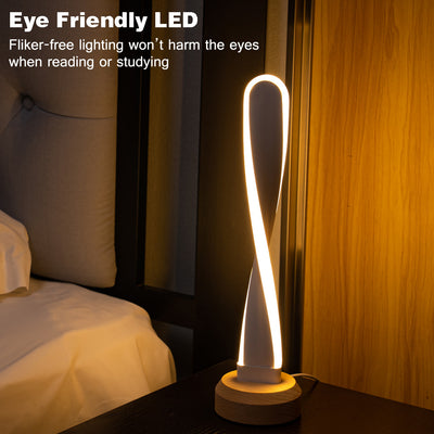 Traditional Japanese Elliptical Spiral Strip Beech Aluminum Silica LED Table Lamp For Bedside