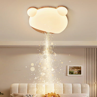 Contemporary Creative Bear Rubberwood Acrylic LED Flush Mount Ceiling Light For Bedroom