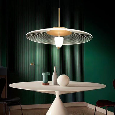 Contemporary Scandinavian Round Flying Saucer Acrylic Metal LED Pendant Light For Dining Room