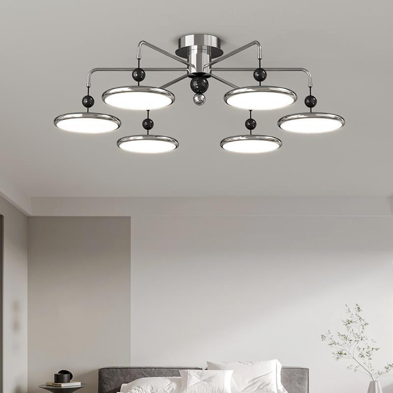 Contemporary Scandinavian Iron Frame Acrylic Flying Saucer LED Semi-Flush Mount Ceiling Light For Living Room