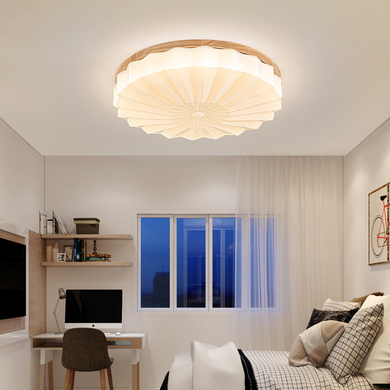 Modern Minimalist Round Flower Wood Iron Acrylic LED Flush Mount Ceiling Light For Living Room